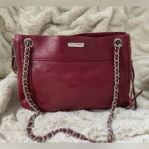Rebecca Minkoff Maroon Leather Swing Crossbody/Shoulder Bag w/ Chain Str…